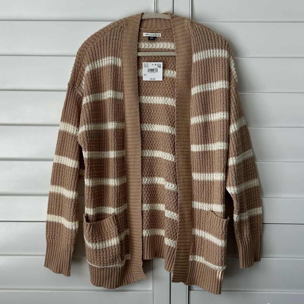 American Eagle Outfitters Tan and Cream Knit Cardigan